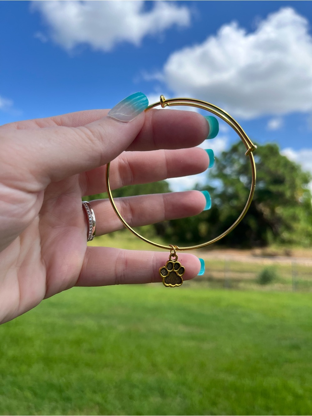 Handmade Gold Paw Charm Adjustable Bangle Bracelet - Women Jewelry